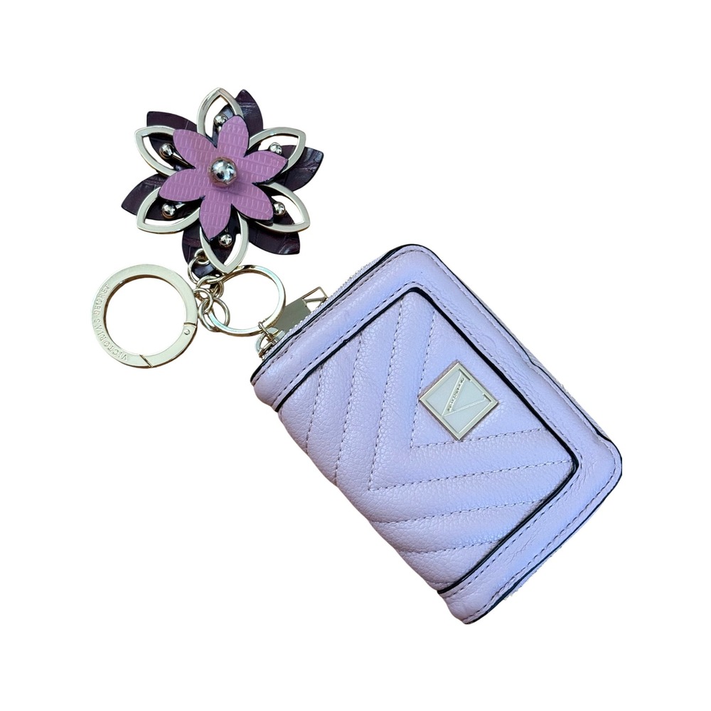 Victoria's‎ Secret Quilted Zip Card Case Wallet with Flower Charm